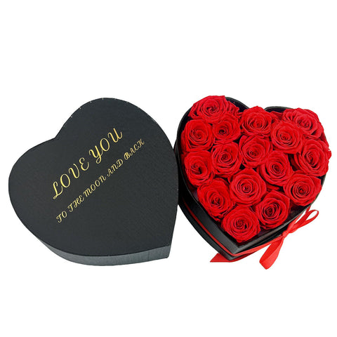 Qutawua preserved roses heart box inside view, ready for gifting