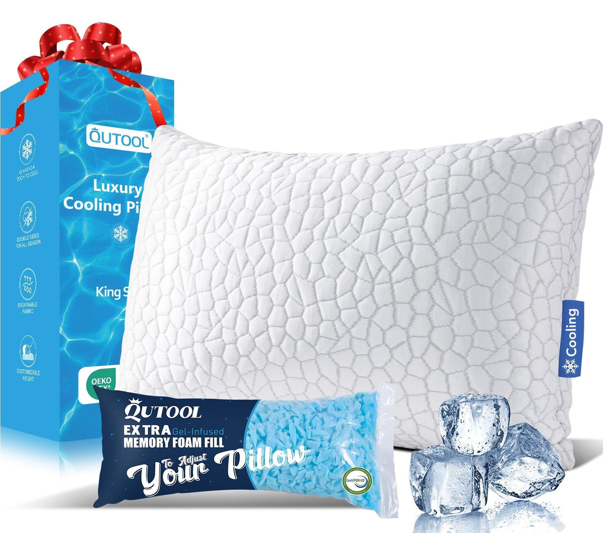 QUTOOL cooling pillow with double-sided cover for cooler sleep