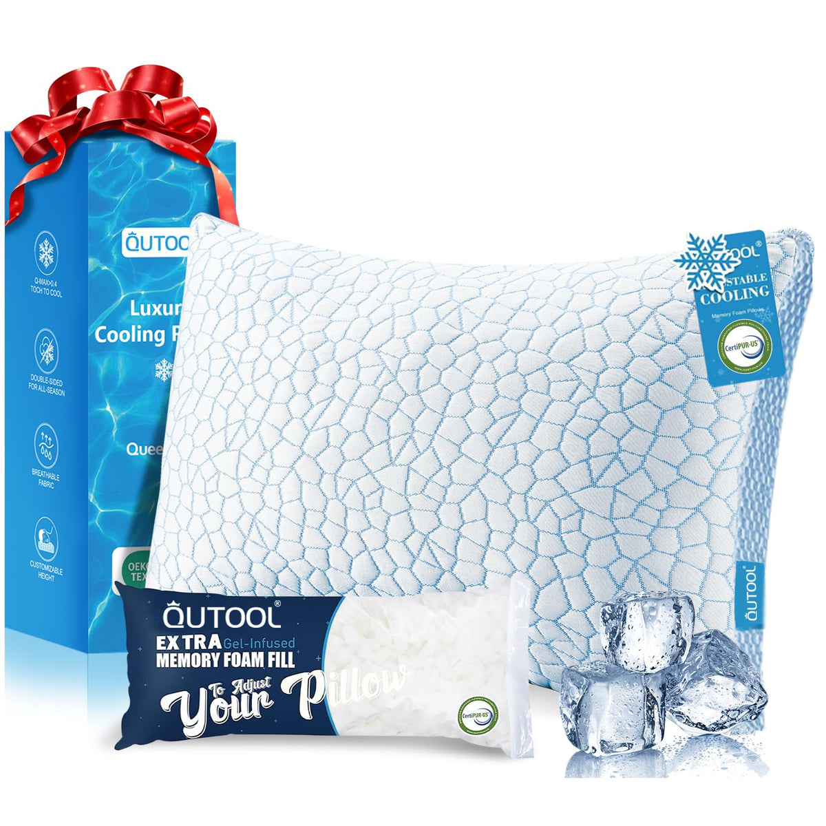 QUTOOL enhanced cooling pillow outer cover shows breathable surface for hot sleepers.