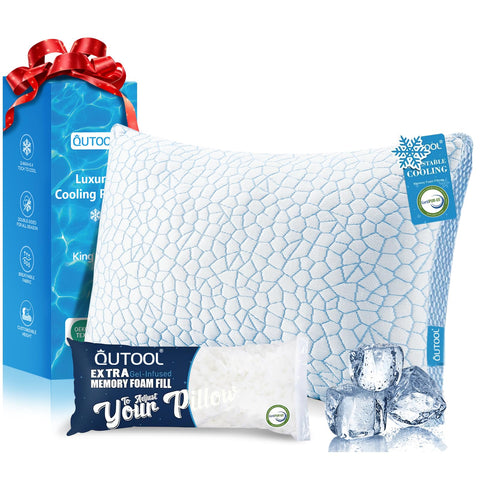 QUTOOL enhanced cooling pillow side view with dual cooling fabric for cooler nights.