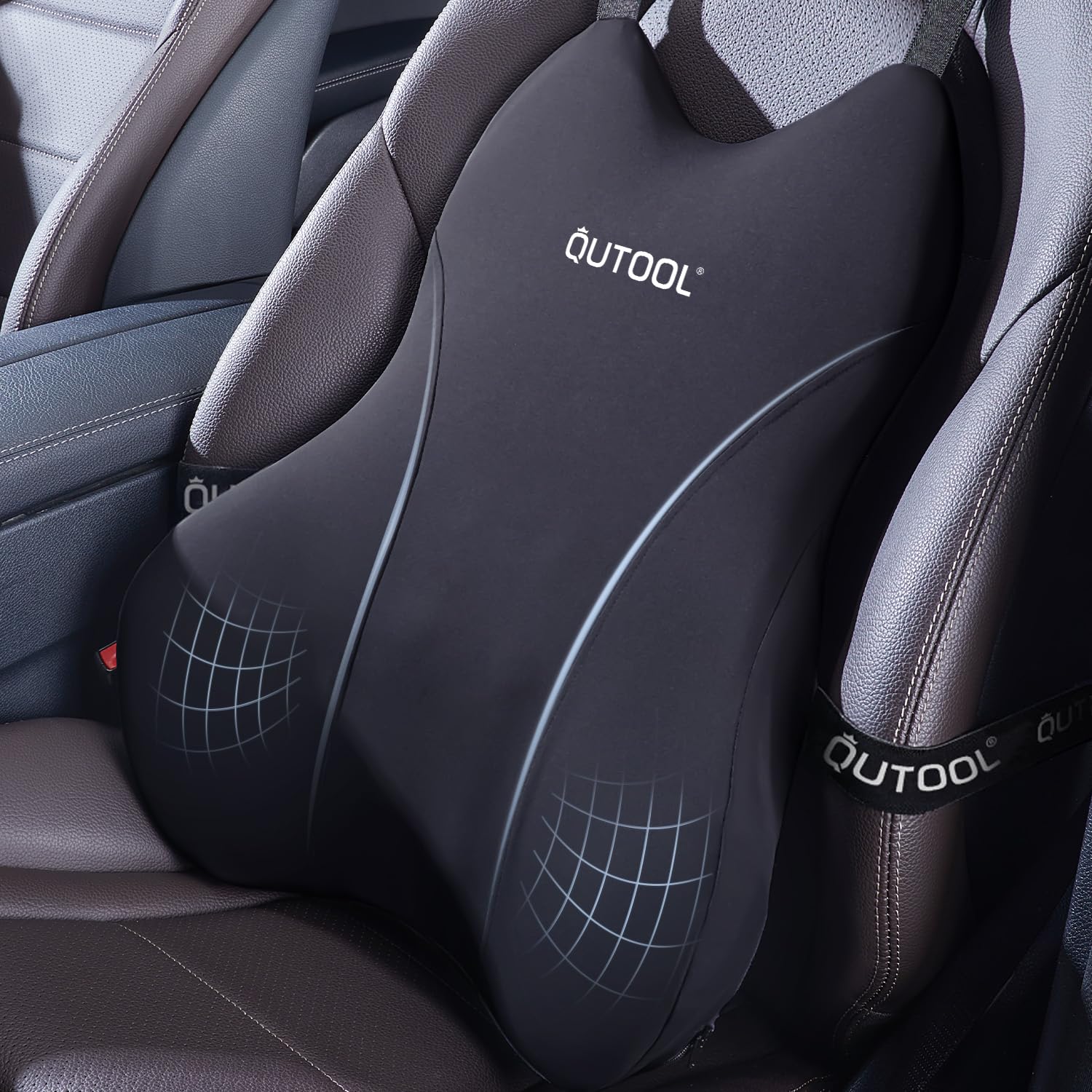 QUTOOL lumbar pillow for car seat provides ergonomic back support on long drives.