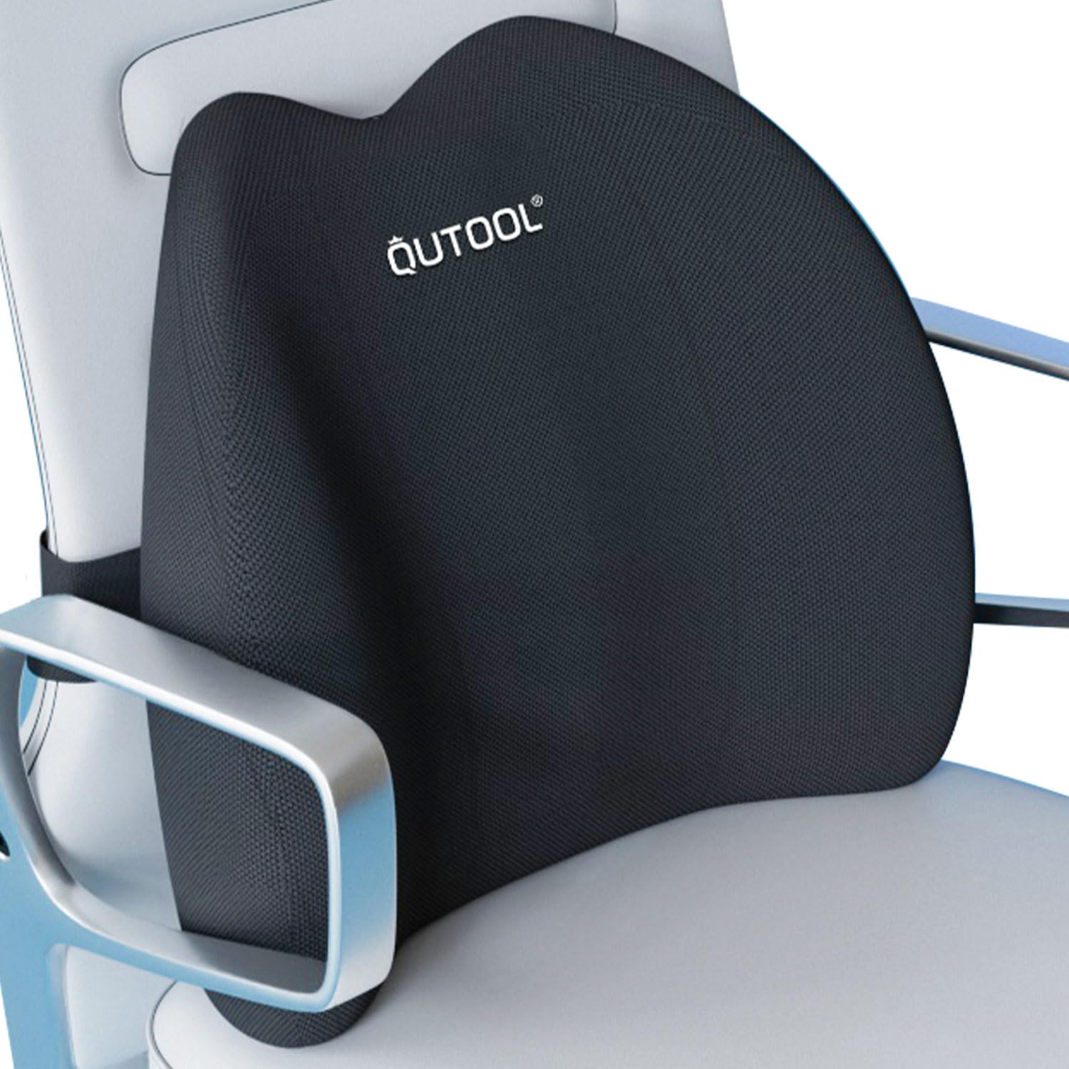 QUTOOL Lumbar Pillow front view showing ergonomic back support for long work sessions.