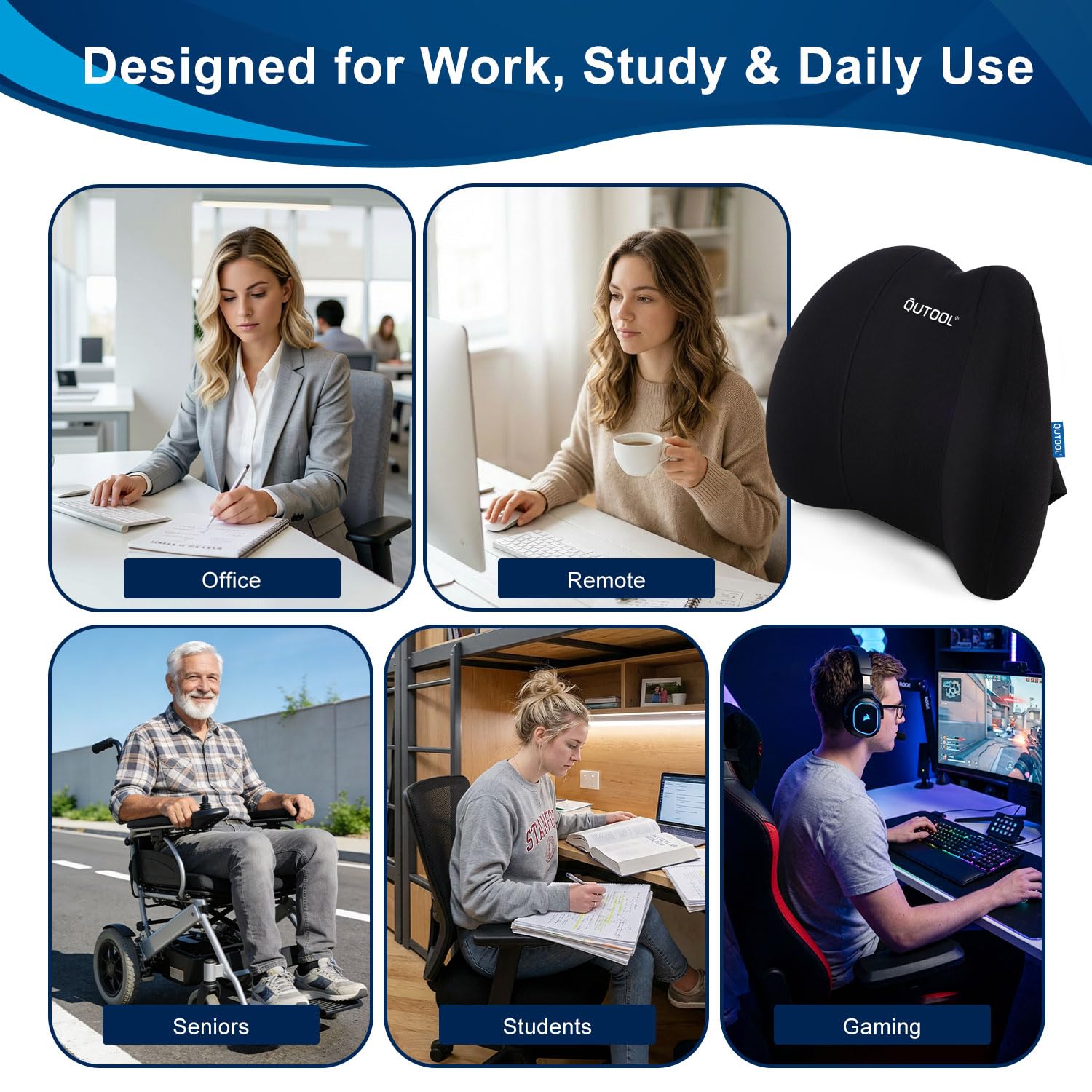 QUTOOL Lumbar Pillow removable cover enables easy cleaning.