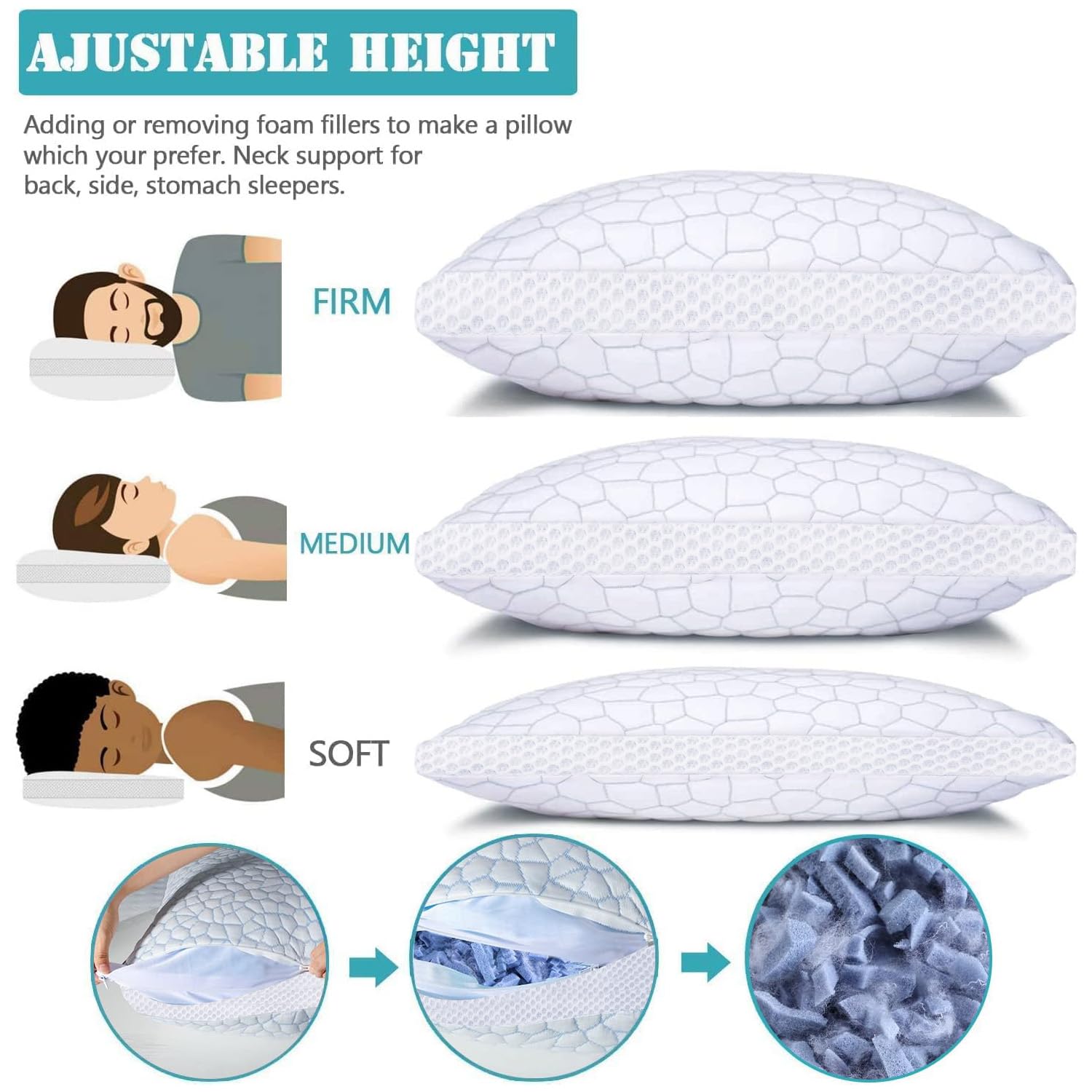 QUTOOL memory foam and microfiber blend close-up emphasizes neck support and cooling feel