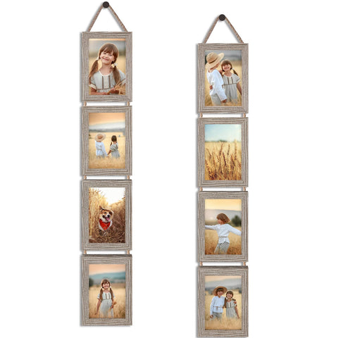 QUTREY 4x6 collage frames with hemp rope offer easy hanging for rustic wall display.