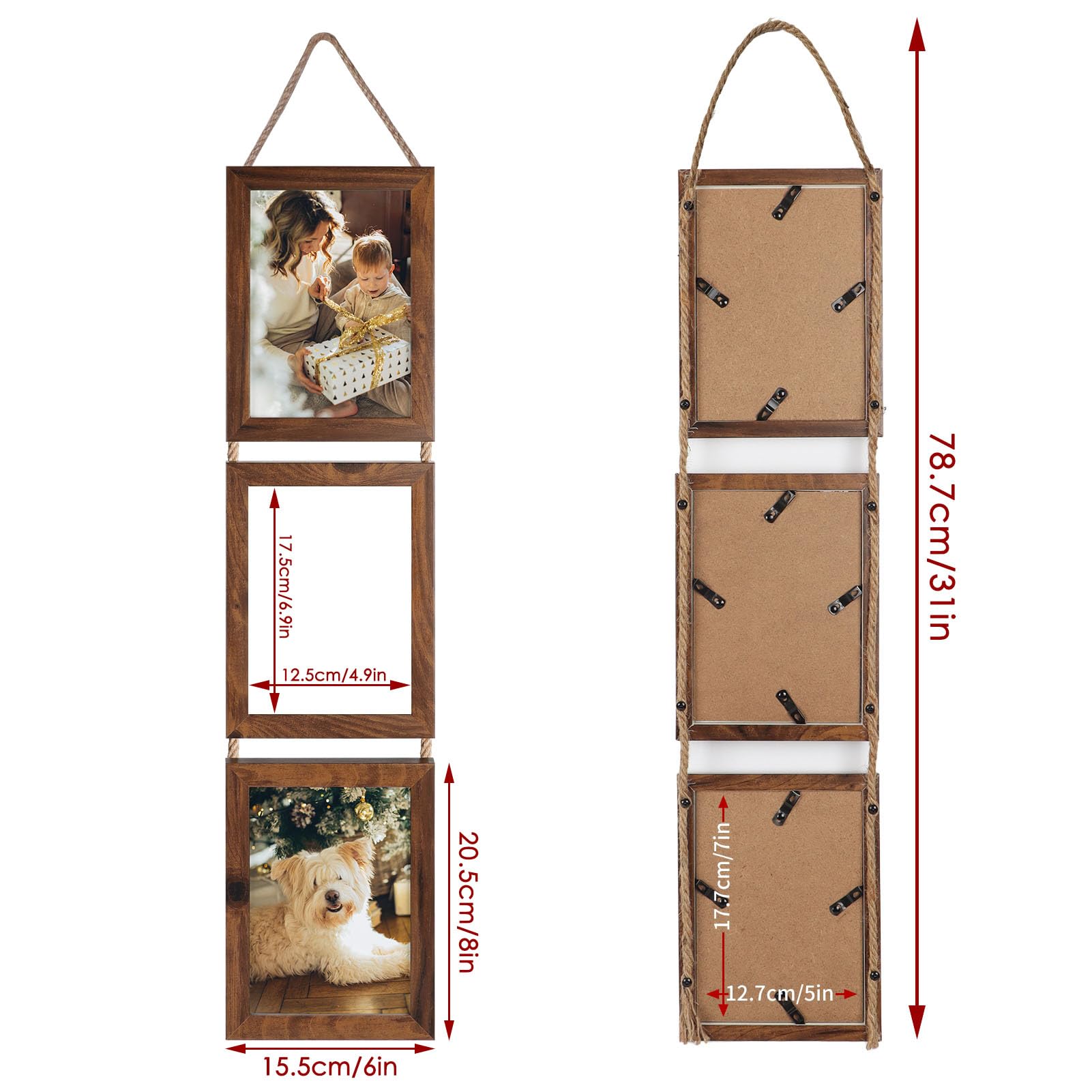 QUTREY rustic walnut six-opening collage for warm wall decor