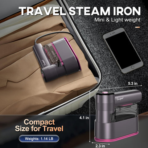 Quuejenl 2-in-1 steamer-iron for quick touch-ups on the go.