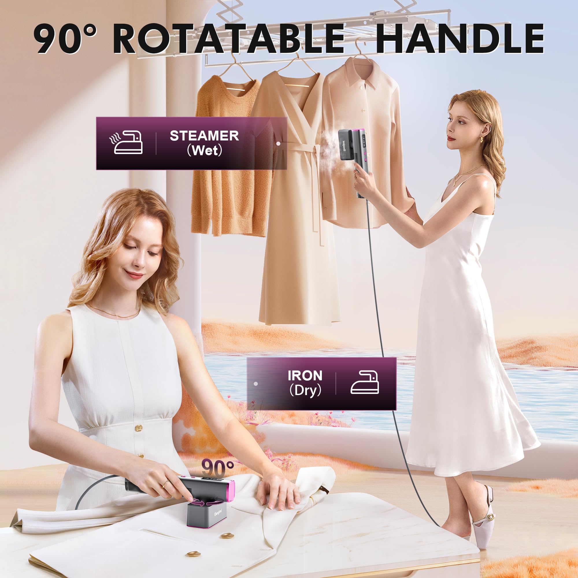 Quuejenl travel-steamer-7ft-cord provides extended reach while traveling.