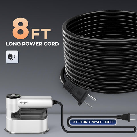 Quuejenl Travel Steamer includes an 8 ft cord for flexible positioning.