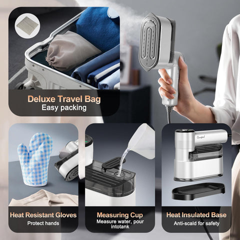 Quuejenl Travel Steamer is compatible with silk, wool, cotton, linen, and blends.