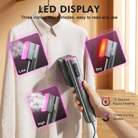 Quuejenl travel-steamer-led-display provides a clear status readout.