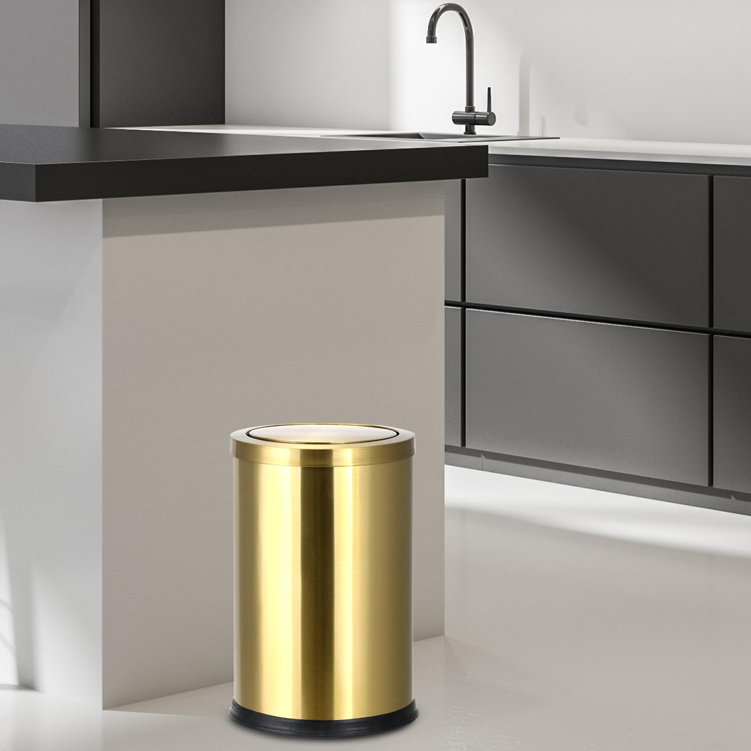 QWORK antique gold trash can non-slip base on smooth floors