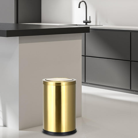 QWORK antique gold trash can non-slip base on smooth floors