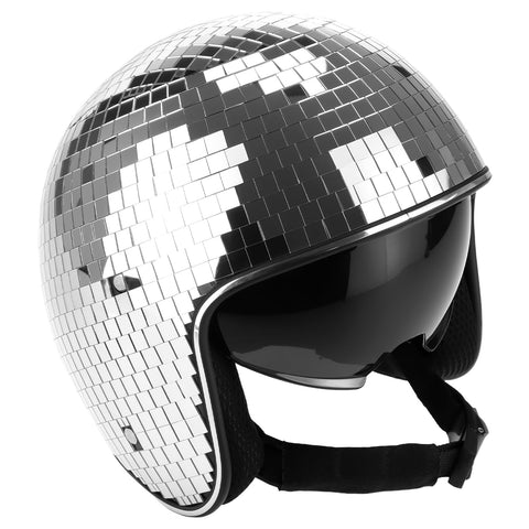 QWORK disco ball helmet glitter cap with mirrored tiles adds party flair for stage performances.
