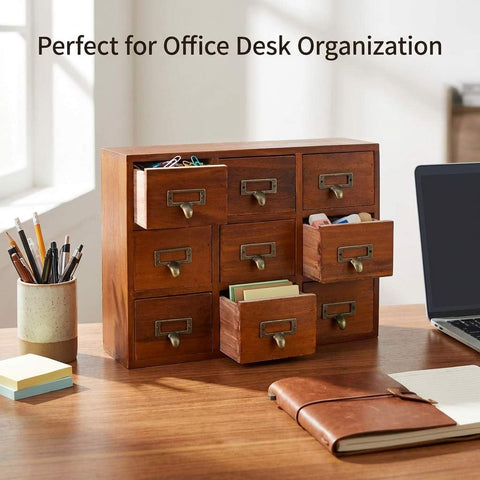 QWORK vintage apothecary cabinet on desk adding classic charm