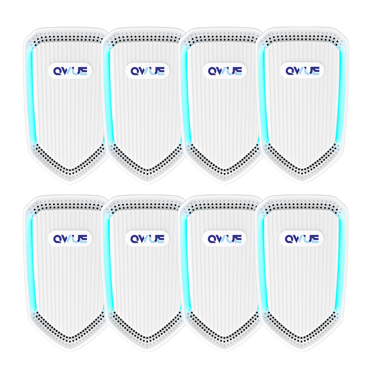 QWUE 8Pack Air Ionizer plugged in, compact purifier neutralizing odors