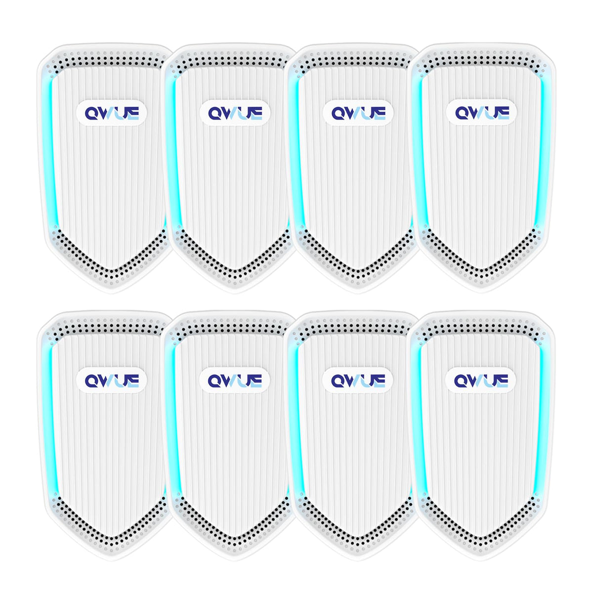 QWUE 8Pack Air Ionizer plugged in, compact purifier neutralizing odors