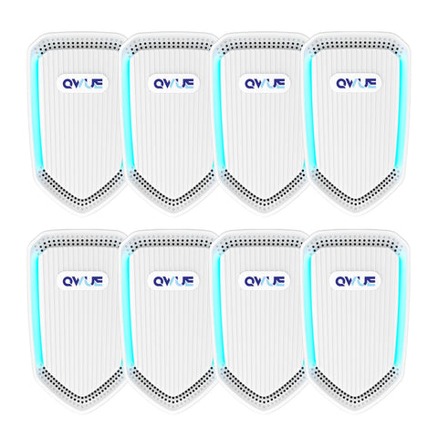 QWUE 8Pack Air Ionizer plugged in, compact purifier neutralizing odors