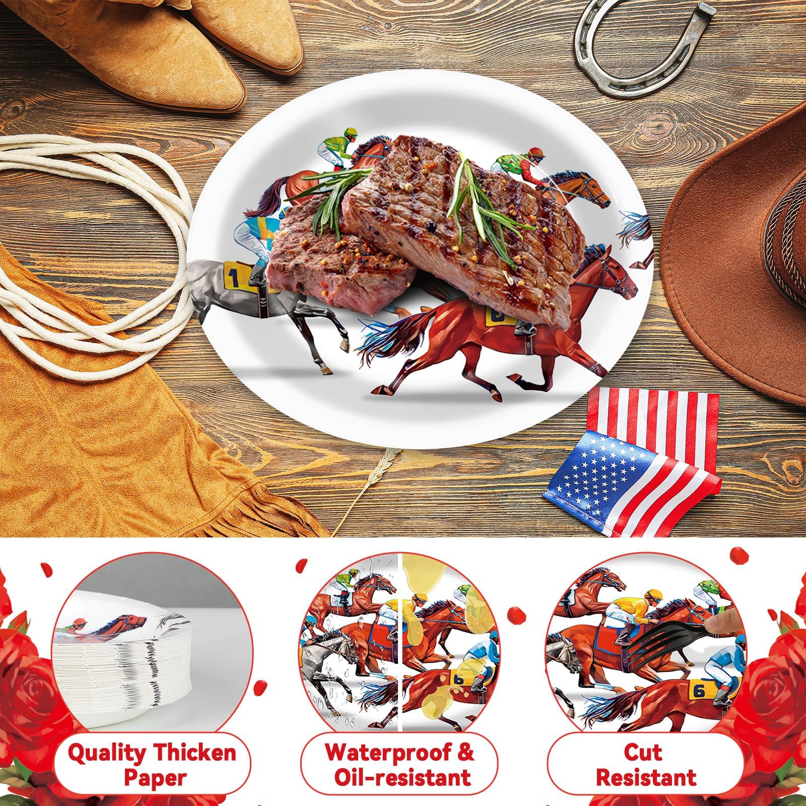 Qyeahkj 50-piece Derby Day plates simplify party prep and cleanup