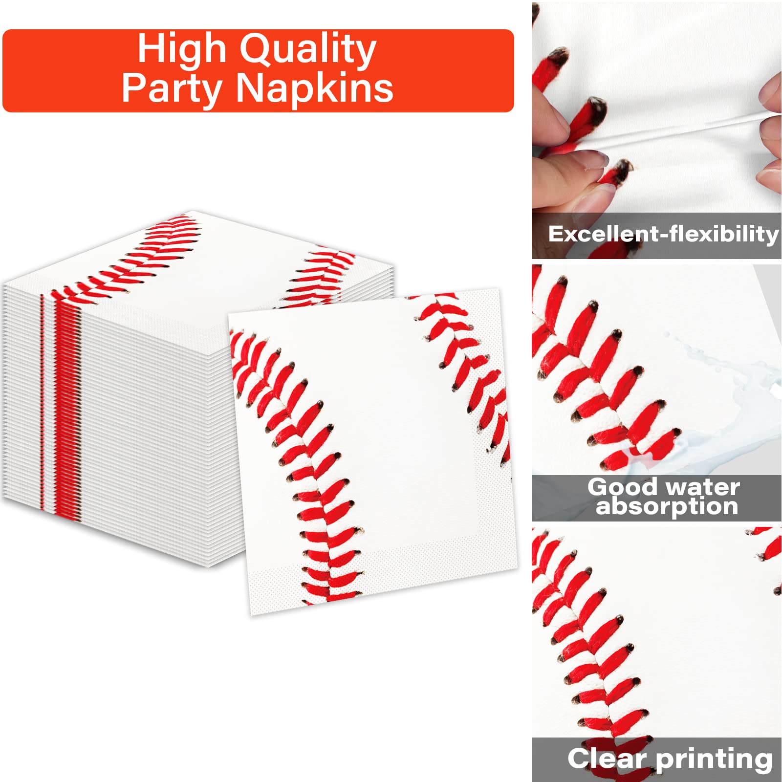Qyeahkj baseball napkins 6-5in folded for quick cleanups and coordinated decor.