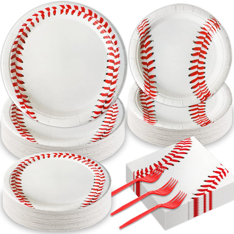 Qyeahkj baseball plates 9in feature bold red and white design for easy party setup.