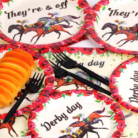 Qyeahkj Derby Day rose design plates bring elegant flair to your Kentucky horse party.