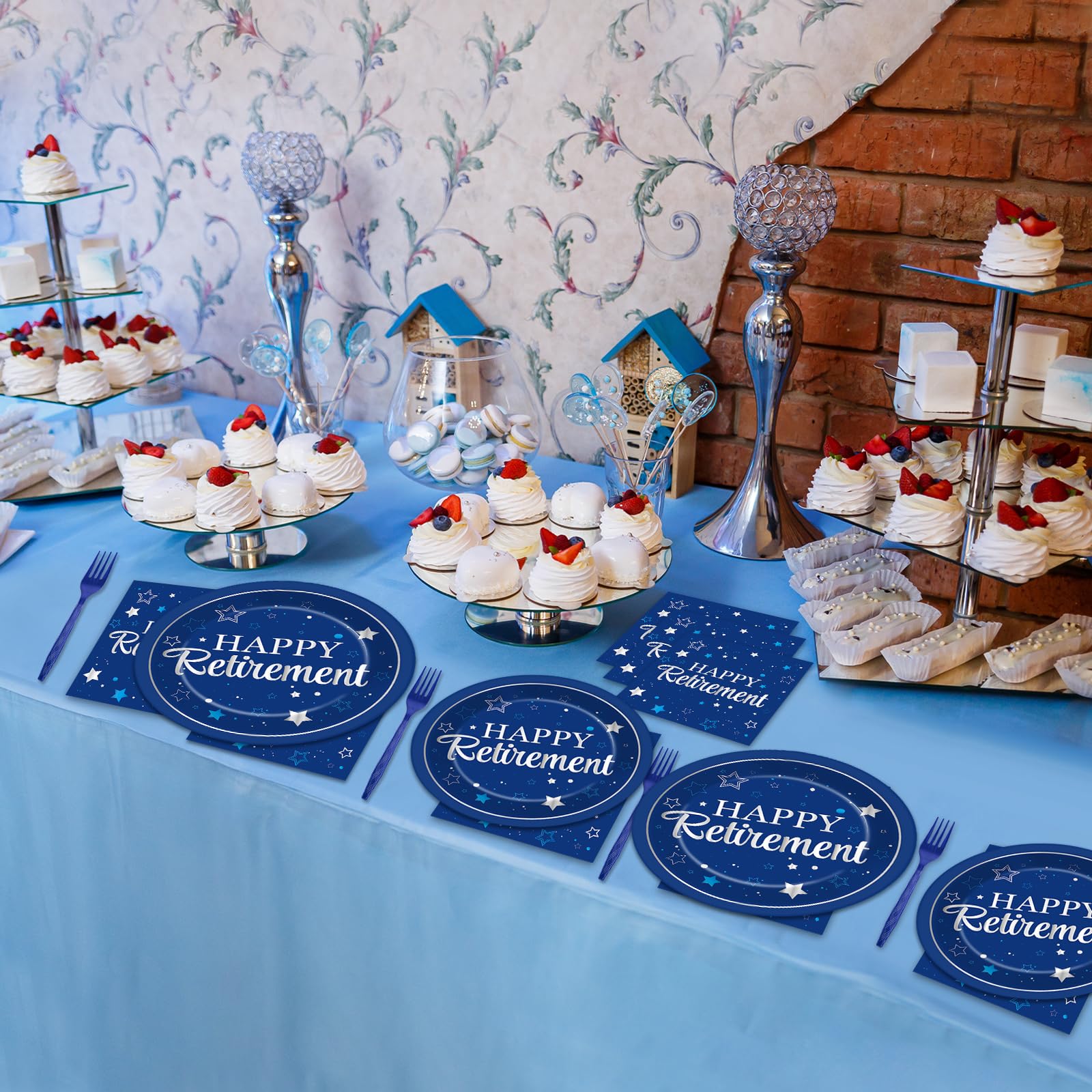 Qyeahkj Happy Retirement design silver blue details capture milestone moments