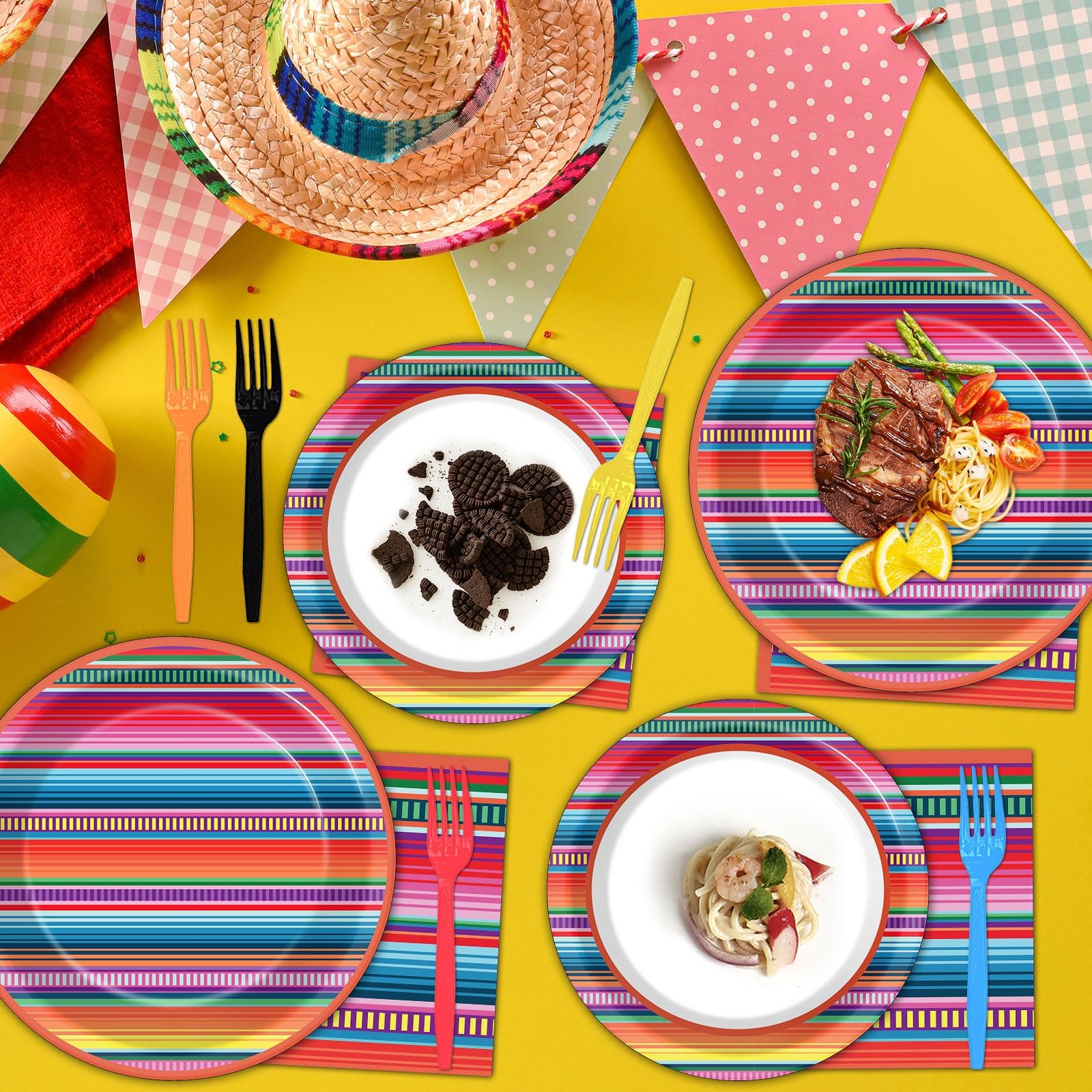 Qyeahkj Fiesta napkins add color and practical mess control.