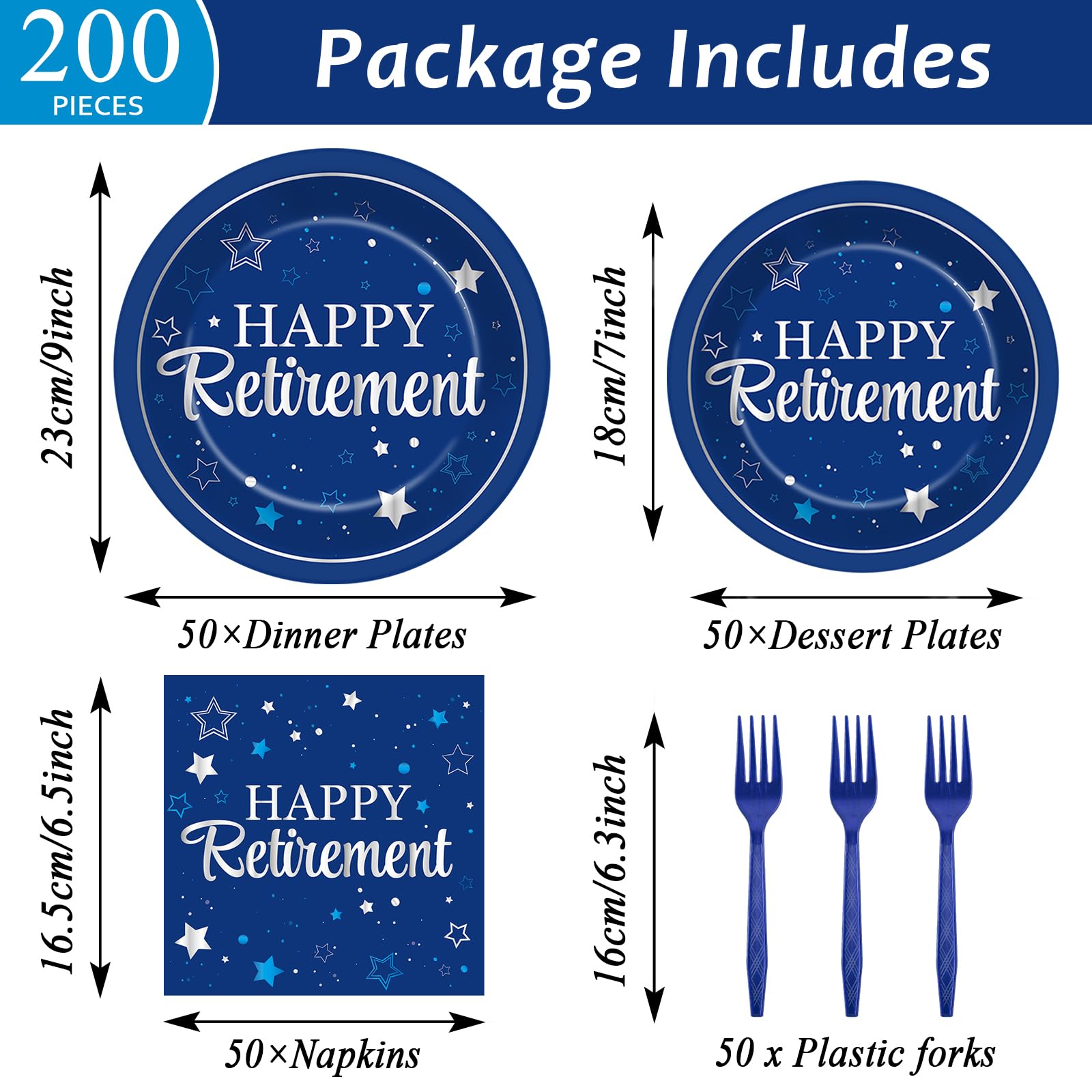 Qyeahkj retirement dessert plates 7 inch festive silver-blue accents for stylish celebrations