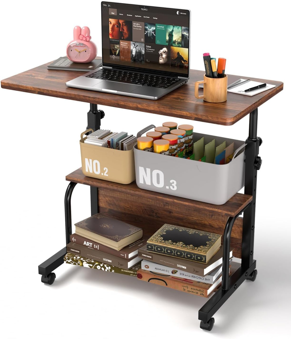 QZMDSM portable rolling desk on wheels for versatile room layouts.