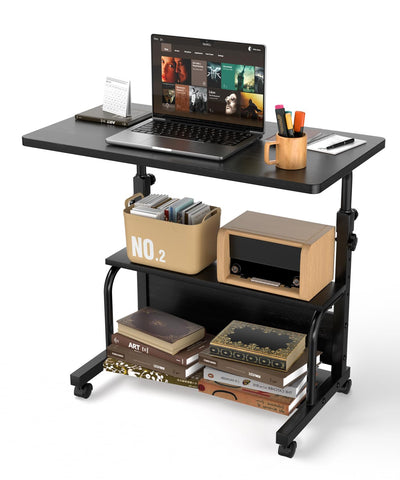 QZMDSM portable rolling desk on wheels, front view, easy to move for flexible living spaces.