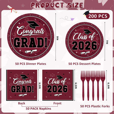 QZYL graduation dessert plates in wine red perfect for toasts and bites.