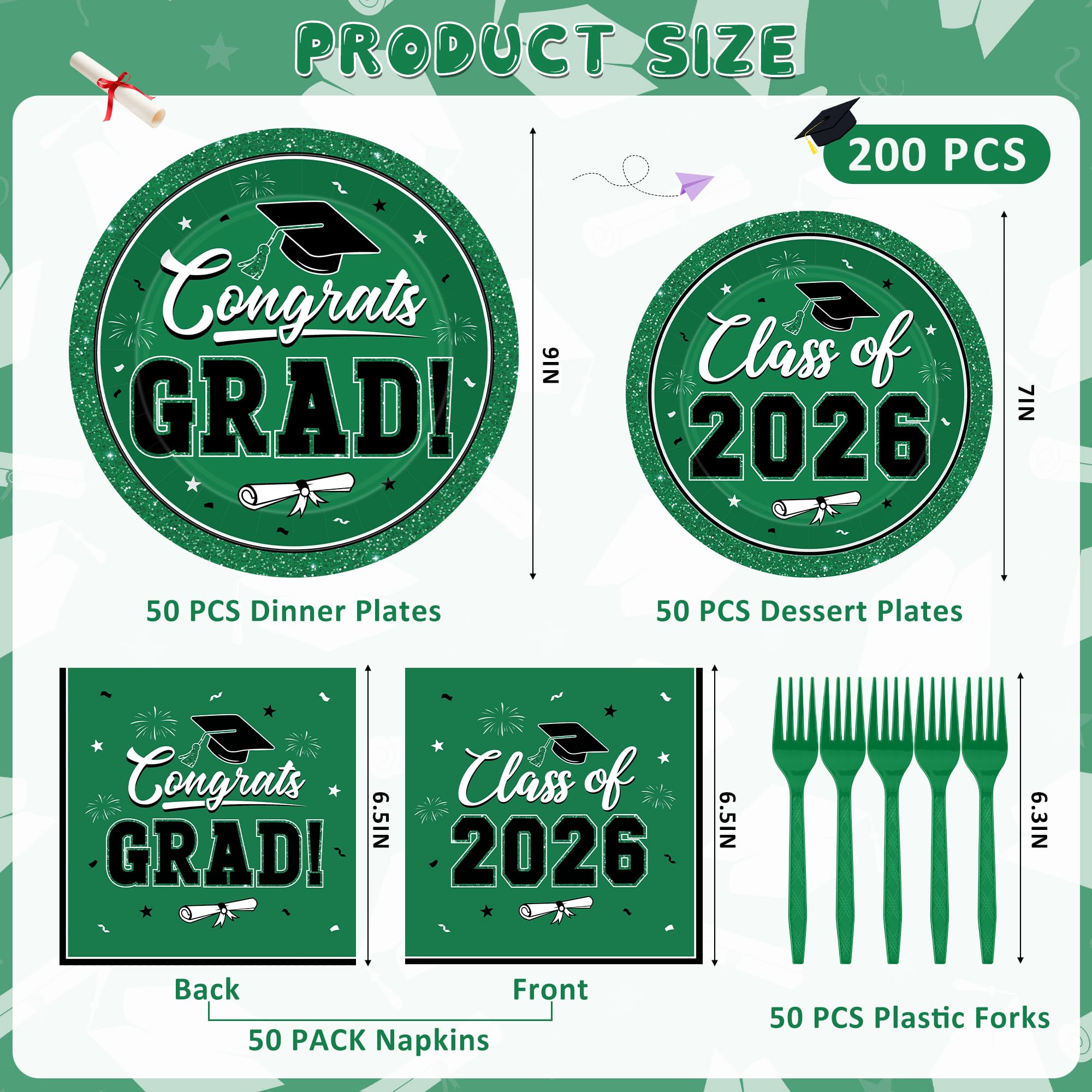 QZYL green graduation dessert plates 7-inch for desserts and treats