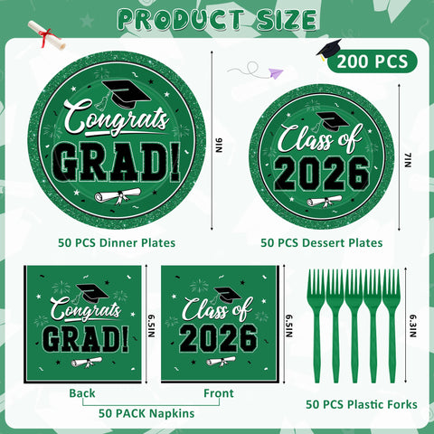 QZYL green graduation dessert plates 7-inch for desserts and treats