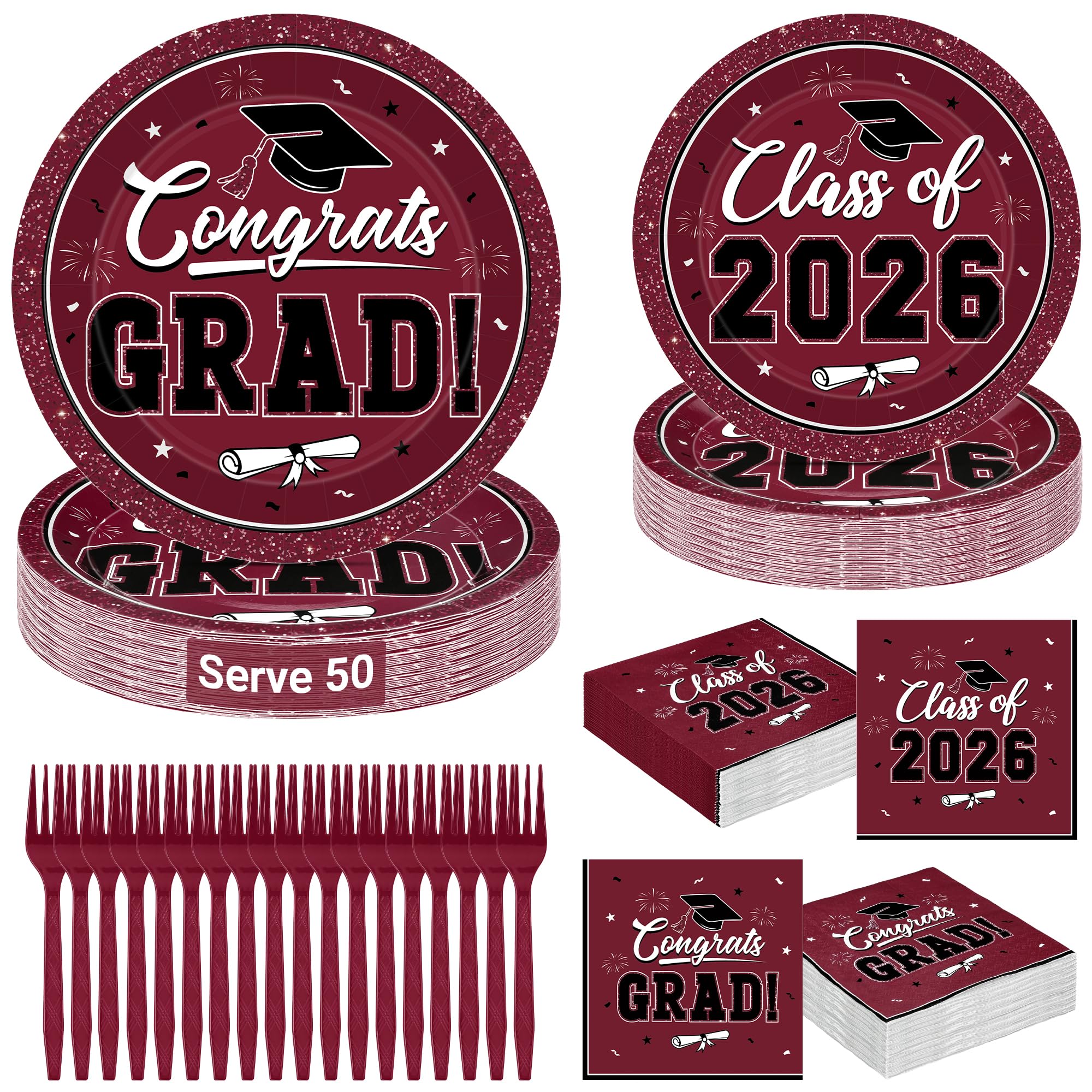 QZYL graduation dinner plates in wine red create a cohesive, sturdy ceremony table.