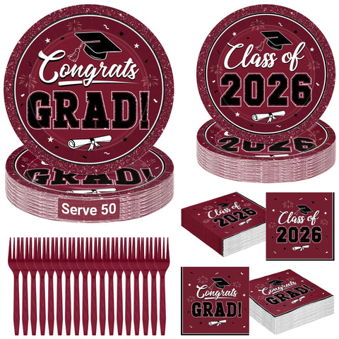 QZYL graduation dinner plates in wine red create a cohesive, sturdy ceremony table.