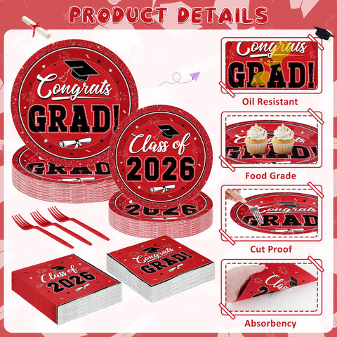 QZYL graduation napkins 6.5-inch red, absorbent and coordinated with plates