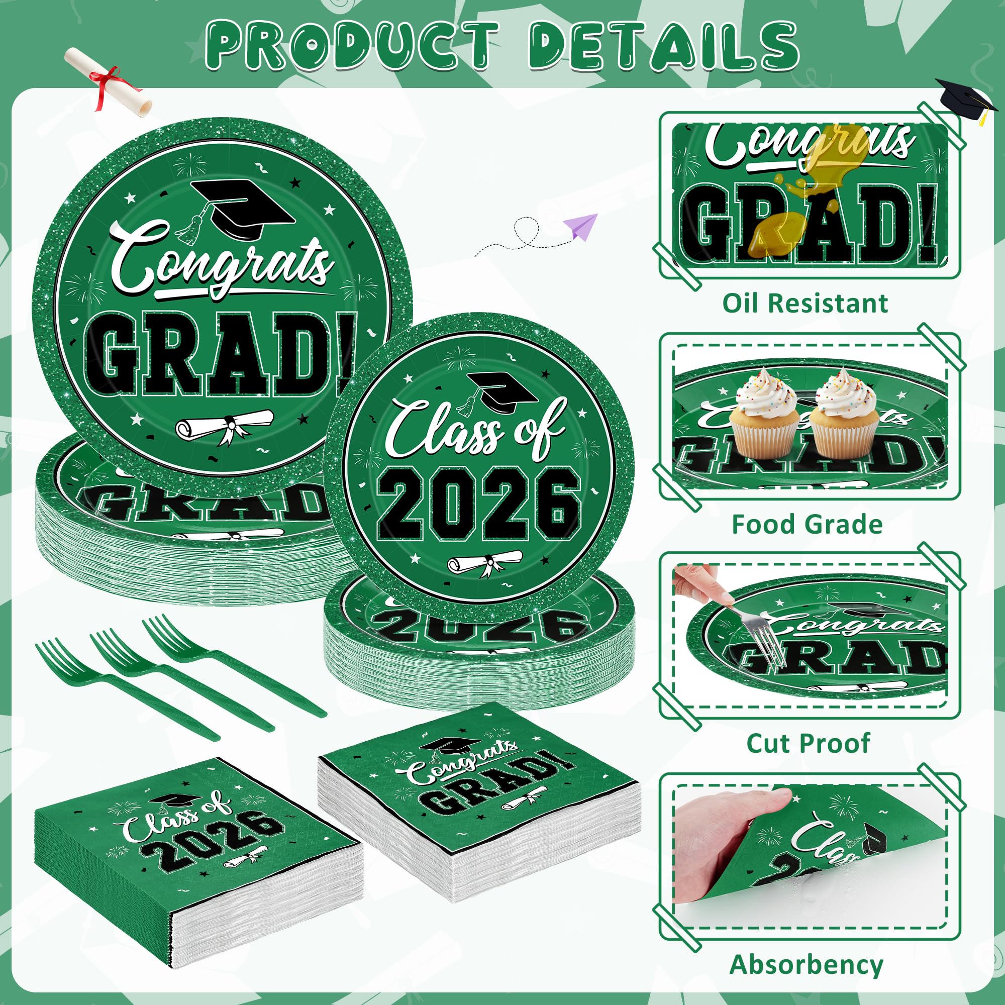 QZYL green graduation napkins 6.5-inch for cohesive table styling