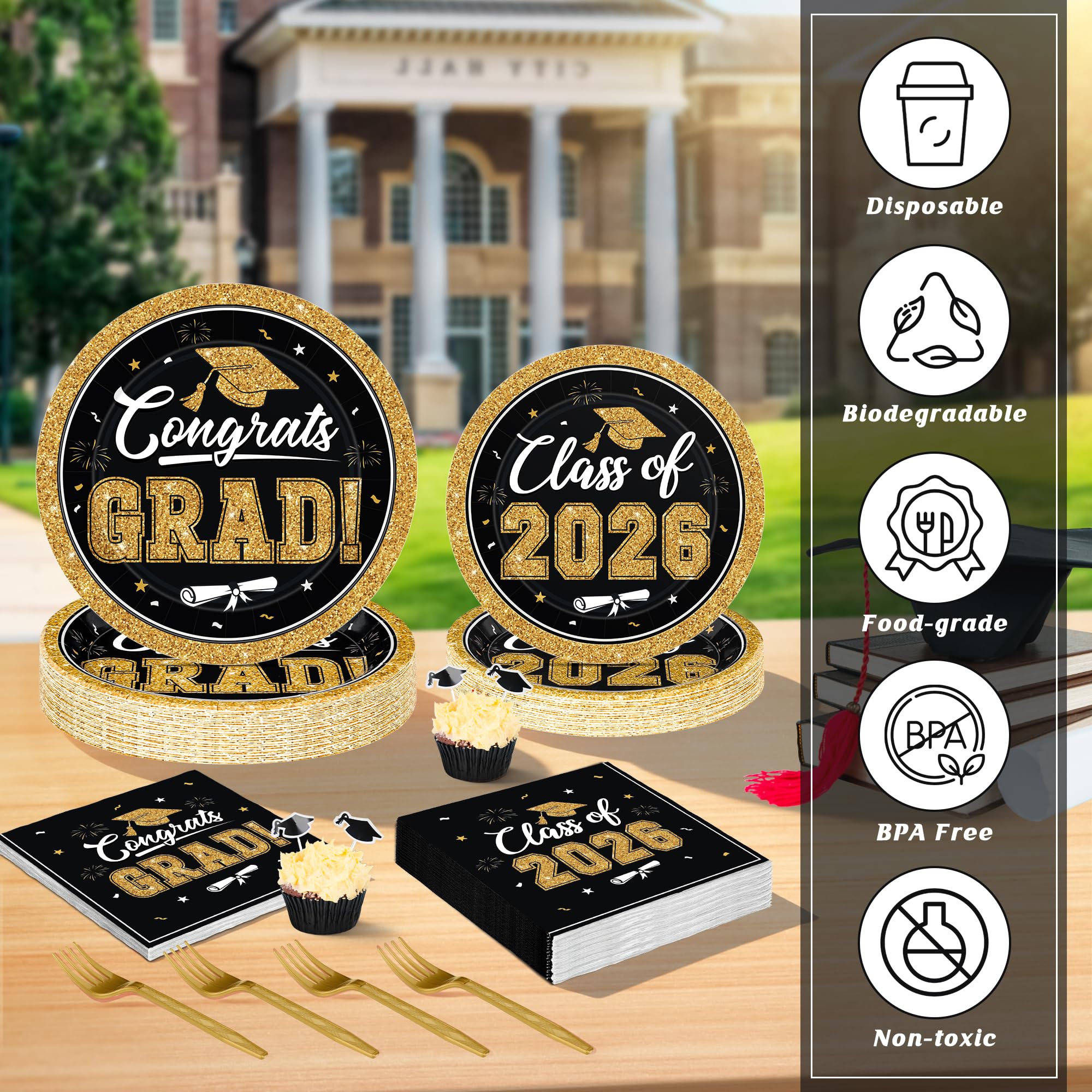 QZYL graduation plastic forks 6.3-inch sturdy and leak-resistant for quick serving.