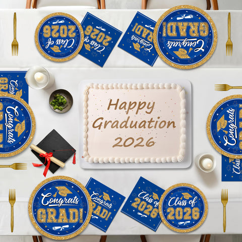QZYL coordinated blue-gold plates and napkins create cohesive table decor
