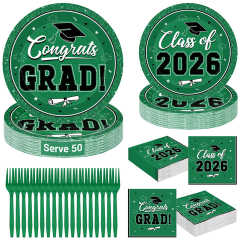 QZYL green graduation plates 9-inch, ideal for a coordinated party table