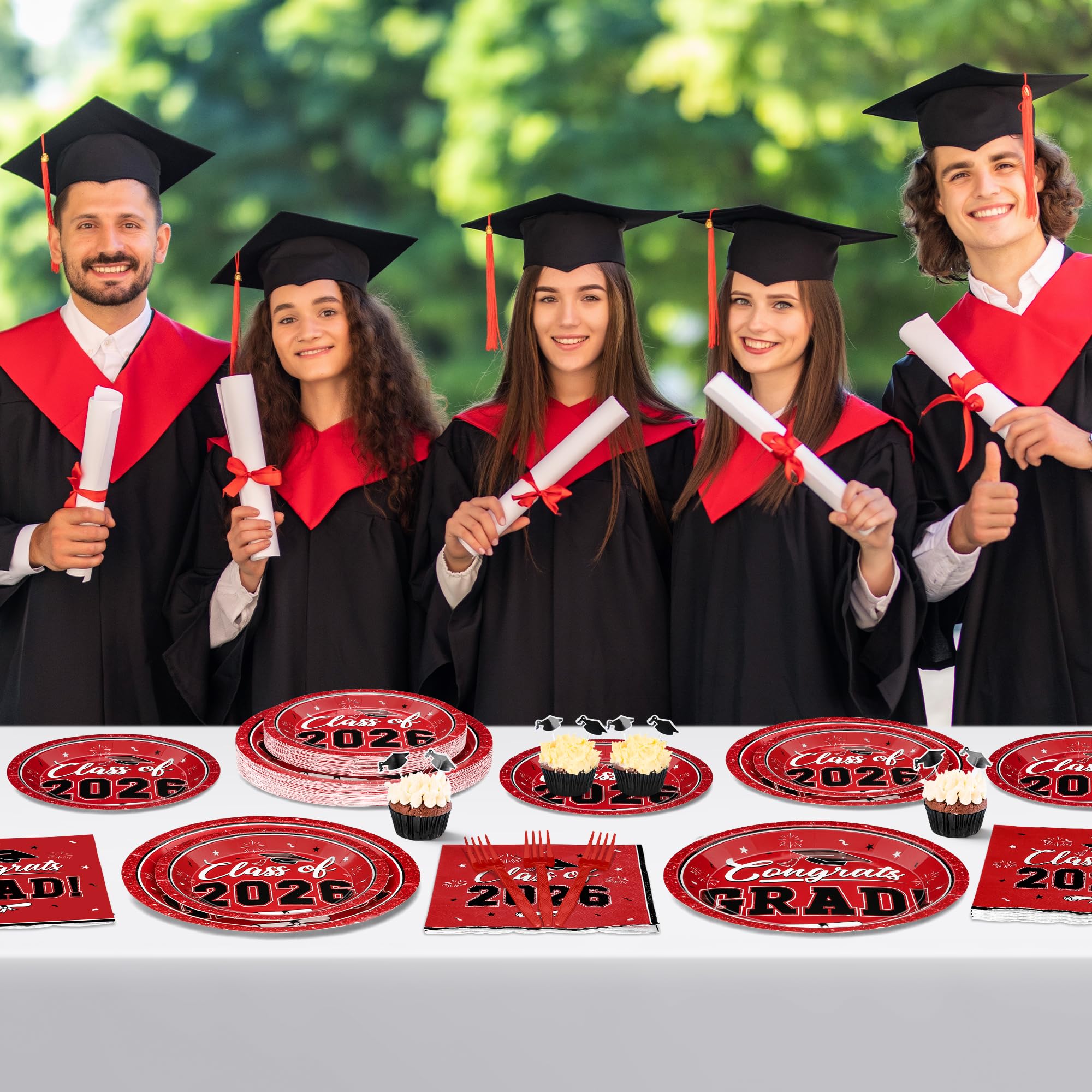 QZYL graduation table decor set in red to unify the party theme