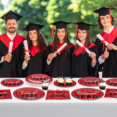 QZYL graduation table decor set in red to unify the party theme