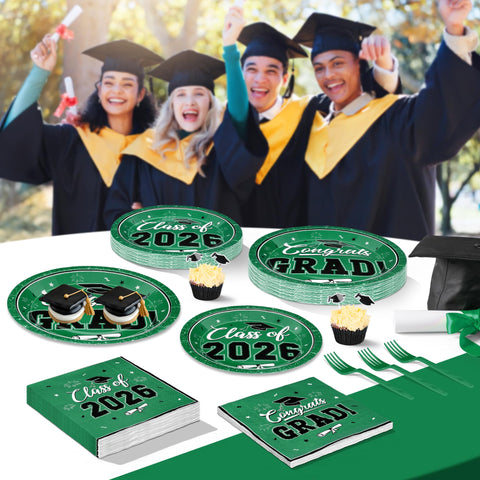 QZYL green 2026 theme design with caps, scrolls and confetti