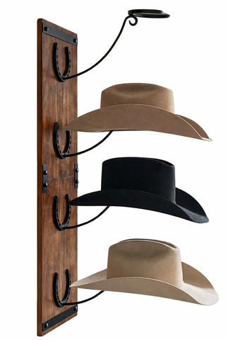 R828 Ranch wall-mounted cowboy hat rack displaying hats upright.