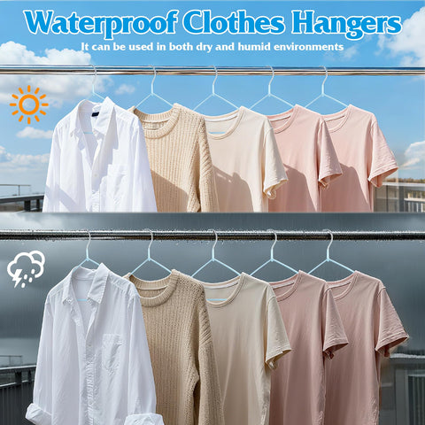 RA RUNNING ALIEN blue coated hangers resist moisture and maintain clothes in humid spaces
