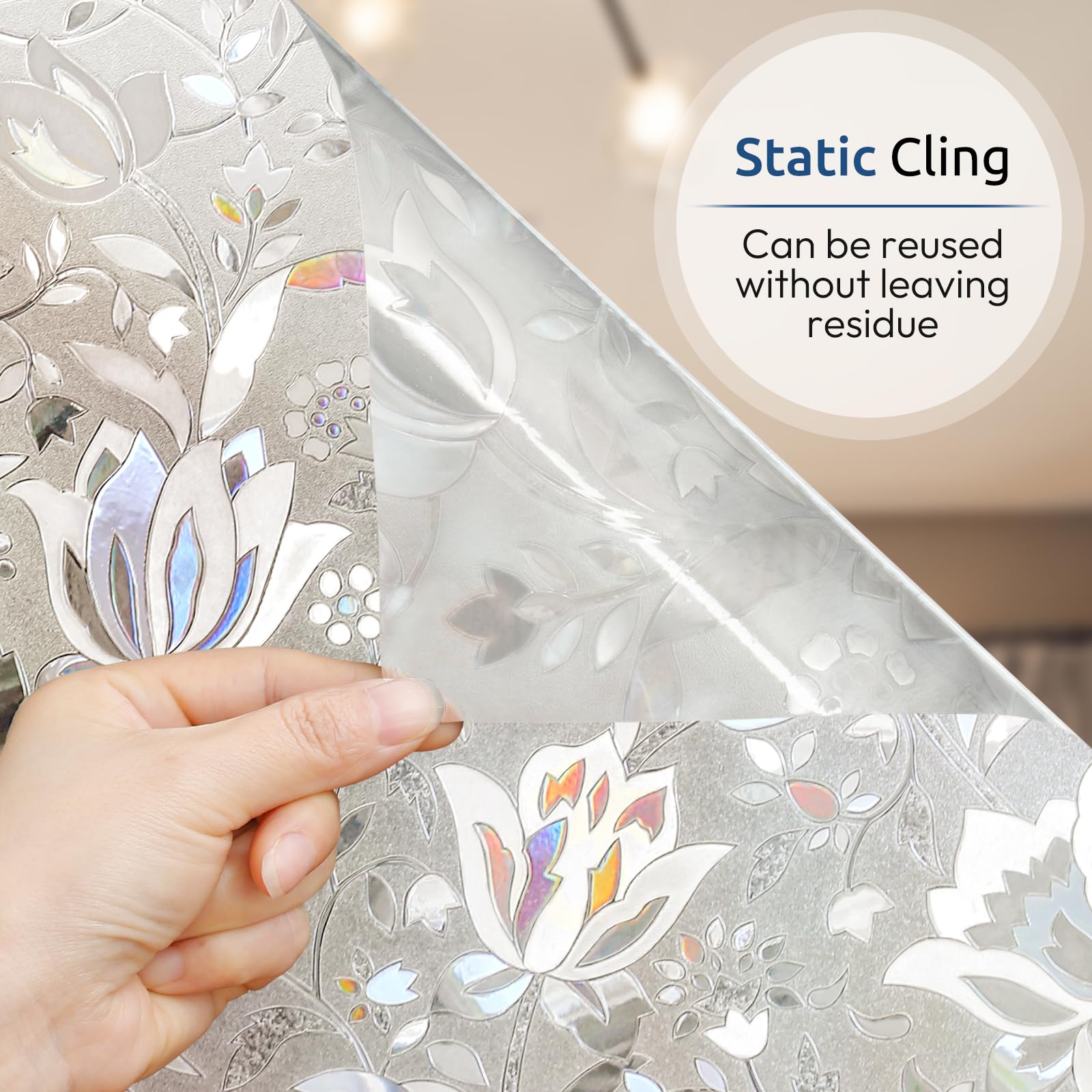 Window film on a door provides privacy while letting light through.