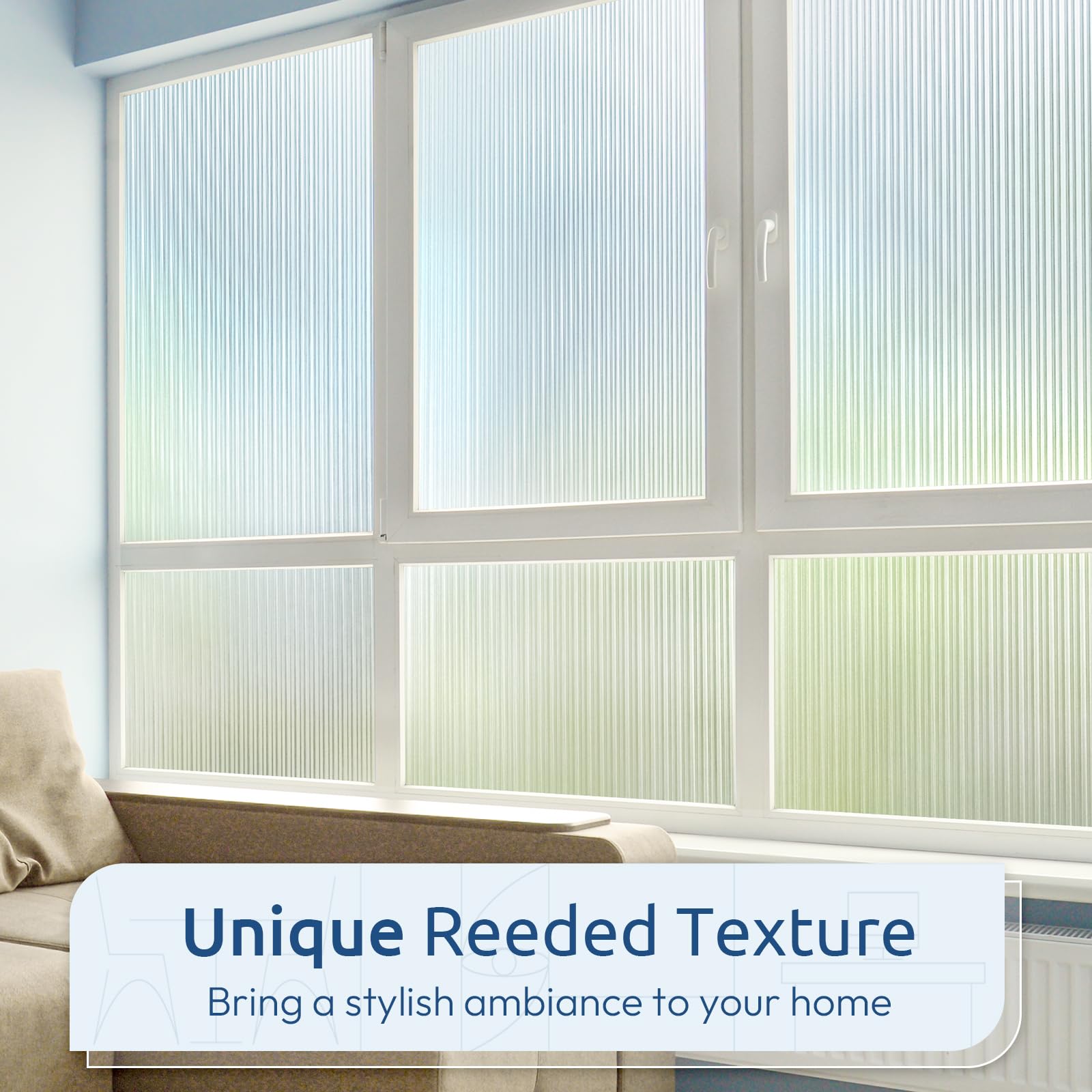 rabbitgoo Frosted glass window film adds texture and diffuses light for a soft, modern feel.