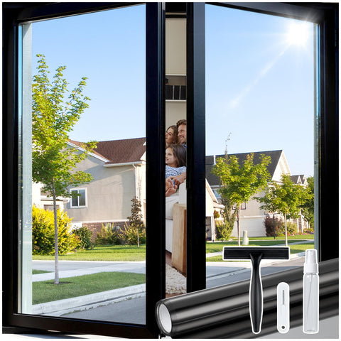 Rabbitgoo one-way privacy film with reflective surface lets you see out.