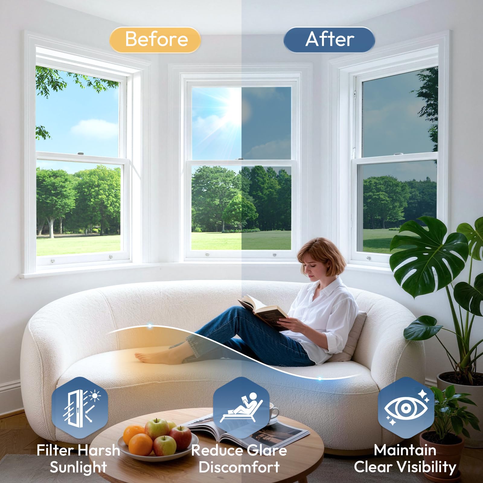 Rabbitgoo reflective privacy film shows mirror-like privacy with view out